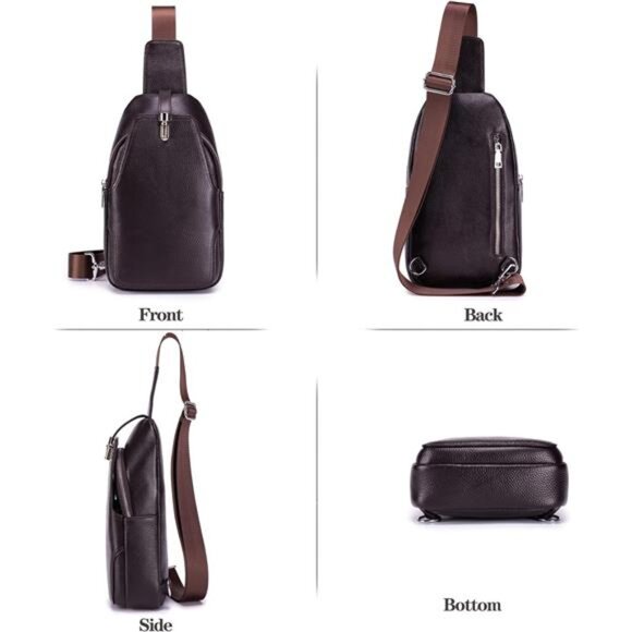 Vintage Leather Sling Bag Backpack for Men Crossbody Shoulder Chest - Picture 2 of 7